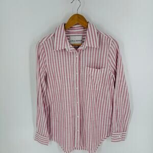 Lola River Pink White Striped Button Down Shirt 100%‎ Cotton Top Size Small